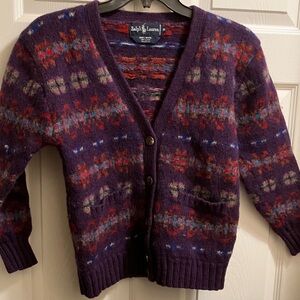 Vintage boys Rare Ralph Lauren 100% Wool Women's Multicolor Knit Cardigan